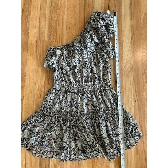Misa One Shoulder Ruffle Mini Dress Floral Black Ivory Size Medium Josefine - Picture 9 of 10